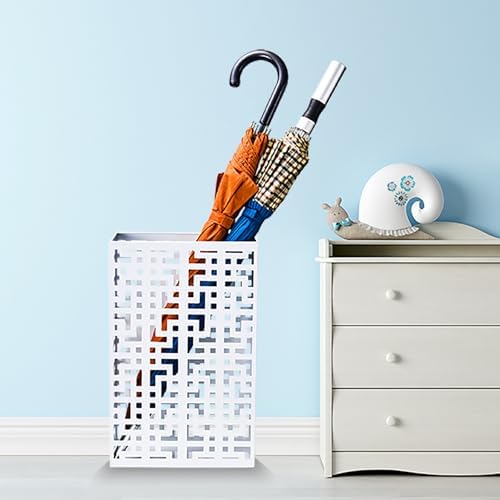 Umbrella Stand Holder for Entryway Square Metal Rack White 16x10x5 Inch