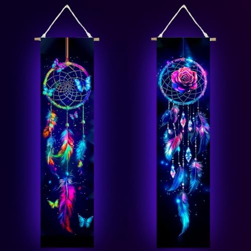 ACRNIGHEET UV Reactive Blacklight Dream Catcher Tapestry Wall Decor