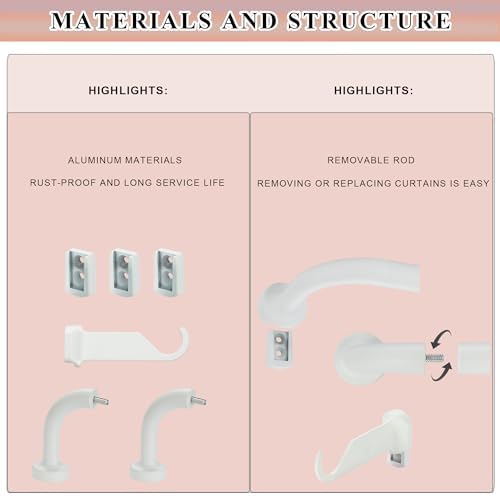 Matte White Curtain Rods 28-48 Inches Single Rod