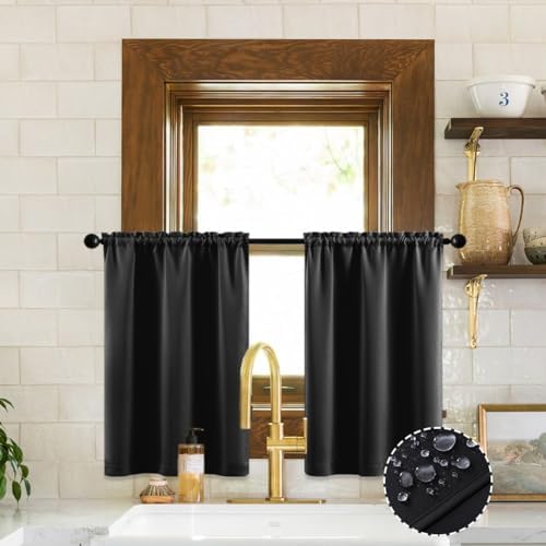 XTMYI 24 Inch Kitchen Window Curtains Waterproof Blackout Panels Set