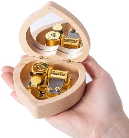 Heart Shape Wooden Music Box with Mirror Mechanism