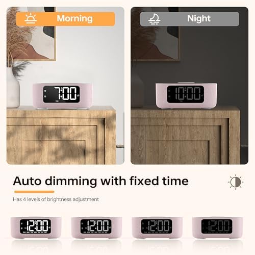 JALL Pink Fabric Alarm Clock with LED Display and Bluetooth Speaker