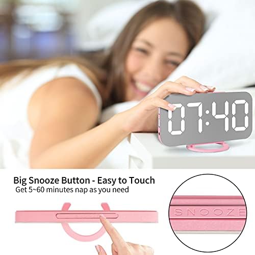 Miowachi Pink LED Alarm Clock with Mirror and Snooze