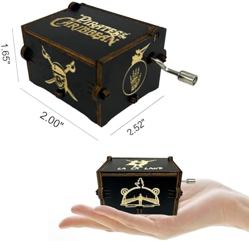 Pirates of The Caribbean Music Box Hand Crank Wooden Carved Black