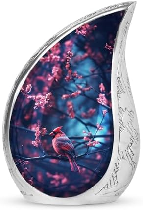 Red Cardinal Bird Urn for Adult Ashes 10 Inch Metal Cremation Urn