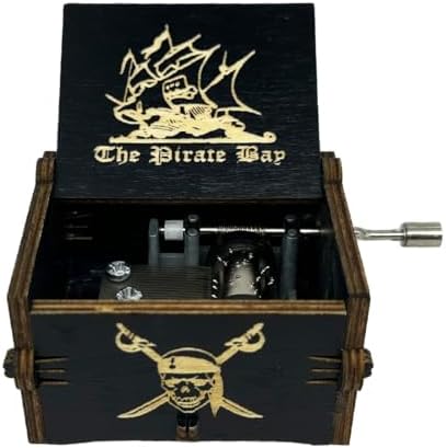 Pirates of The Caribbean Music Box Hand Crank Wooden Carved Black