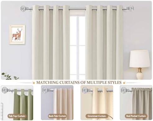 KAMANINA Silver Curtain Rod 32-58 Inch Adjustable Single Rods