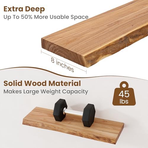 24 Inch Floating Shelves Set of 2 Natural Elm Wood