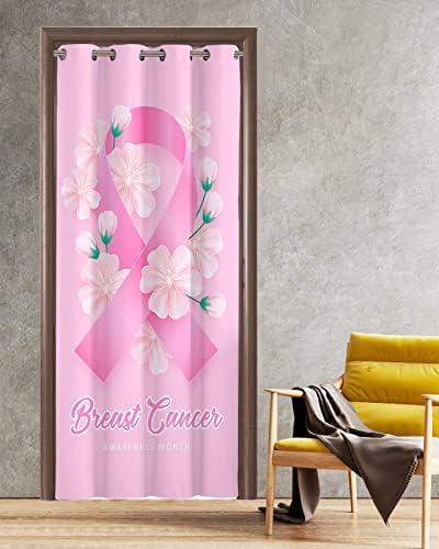 Breast Cancer Awareness Door Curtain - 96 Inch Pink Floral Blackout Panels