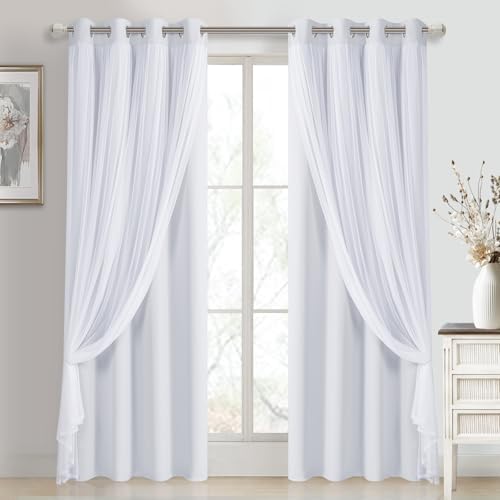 DWCN Blackout Curtains with Sheer Overlay 52 Wx84 L