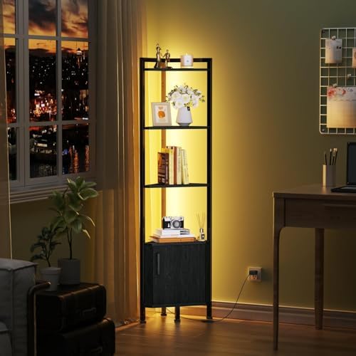 Furnulem 5-Tier Corner Bookshelf with LED Light
