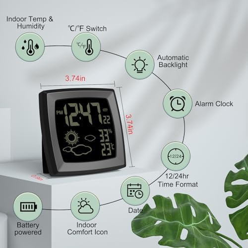 VOILEIPAGI Auto Backlight Digital Alarm Clock with Temperature Humidity