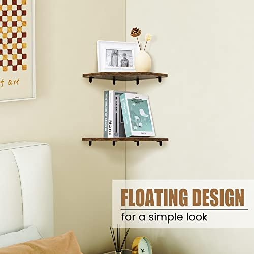 Set of 2 Rustic Brown Corner Wall Shelves