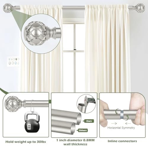 HTZON Antique Silver Decorative Curtain Rod Set 66-120 Inch