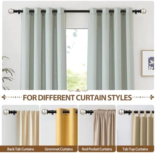 KAMANINA Adjustable Curtain Rod 32-58 Inches Black with Crackle Glass Finials