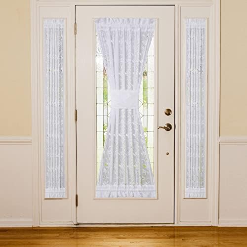 2 Pcs White Lace Boho Floral Curtains with Tie-backs