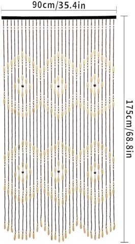355inch x 69inch Boho Beaded Curtain Natural Wood and Bamboo