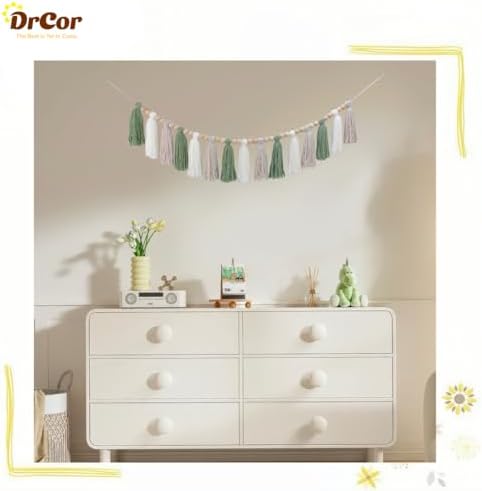 DrCor Sage Green Tassel Garland - Boho Farmhouse Wall Decor