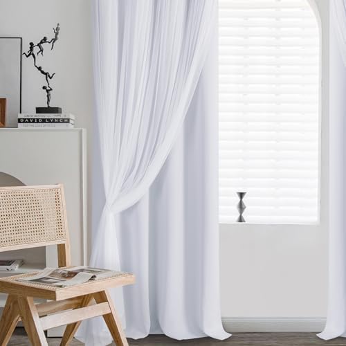 DWCN Blackout Curtains with Sheer Overlay 52 Wx84 L