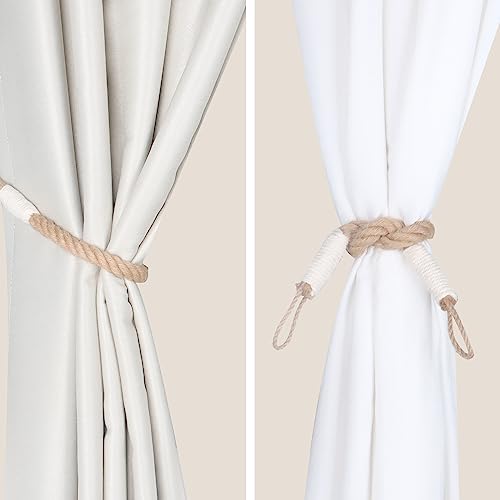 OCIOLI 2 Piece Beige Curtain Tiebacks with Hemp Rope