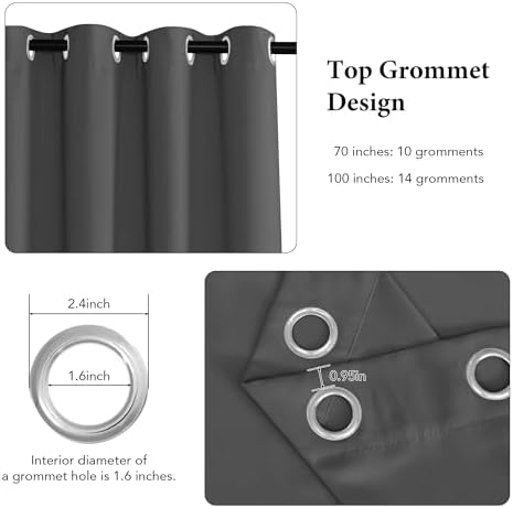 RYB HOME Blackout Curtains - 100x84 Grey Panels