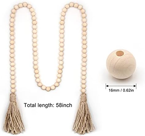 LSKYTOP 58 Inches Wood Bead Garland with Tassel