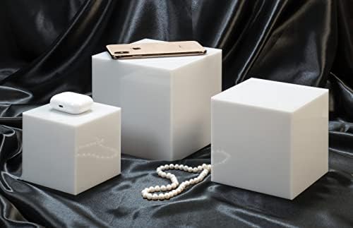 Red Co Set of 2 Glossy White Acrylic Cube Display Riser Stands