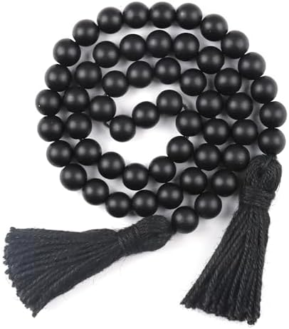 Wood Beads Garland with Tassels Black Farmhouse Decor