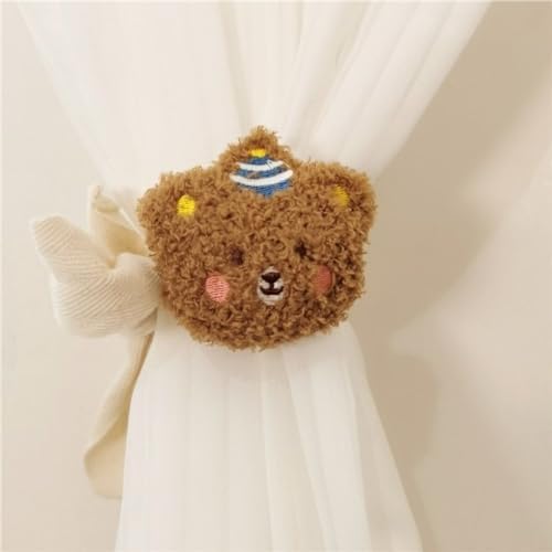 2 Pack Plush Bear Curtain Tiebacks in Brown