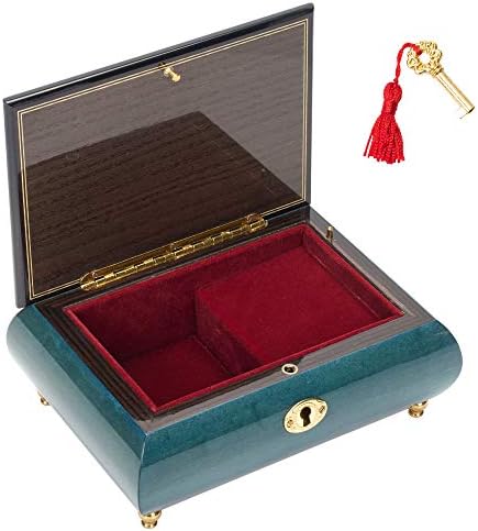 Flower Dark Blue Italian Inlaid Wood Music Box Swan Lake