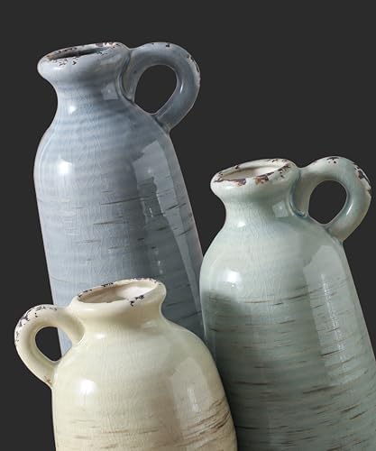 Ceramic Vase Set of 3 Neutral Home Decor with Handle