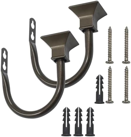 2Pcs Brown Square Curtain Holdbacks with Metal Hooks
