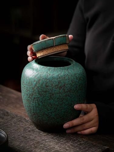 Medium Cremation Urn with Turquoise Glazed Ceramic and Ginkgo Leaf Design