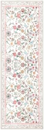 Floral Washable Runner Rug 2x6 Pink for Hallways and Entryways