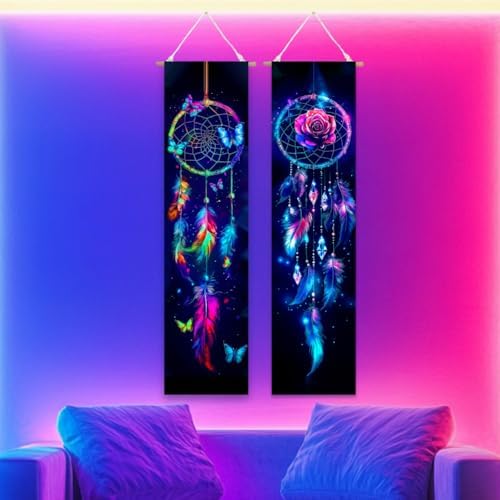 ACRNIGHEET UV Reactive Blacklight Dream Catcher Tapestry Wall Decor