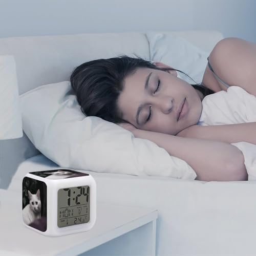 White Cat Digital Alarm Clock with LED Display