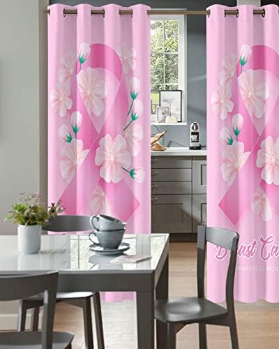 Breast Cancer Awareness Door Curtain - 96 Inch Pink Floral Blackout Panels