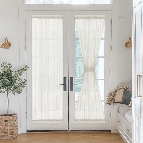 Linen Sheer French Door Curtain Panels 72 Inches Long