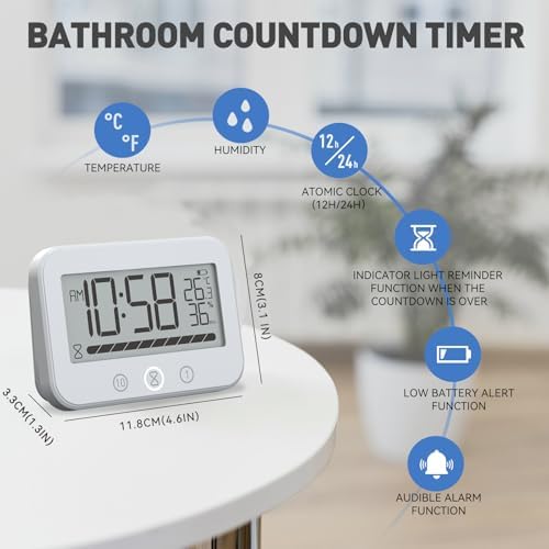Countdown Timer Bathroom Clock with Temperature Display
