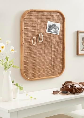 Kate and Laurel Rattan Wall Pinboard 20x26 Natural Wood Boho