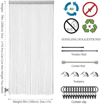Silver Lurex Beaded Curtain Panel for Doorway Decor