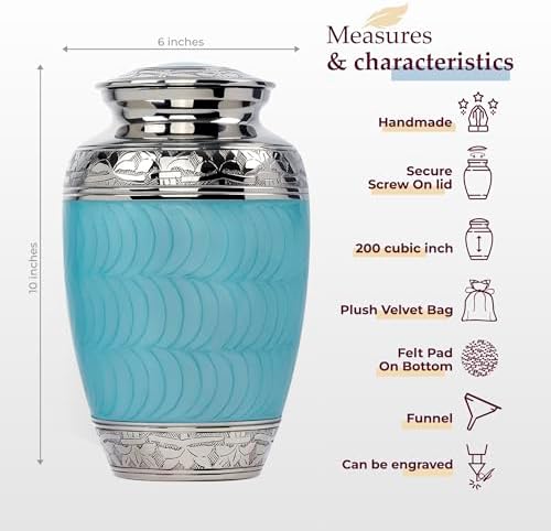 Trupoint Memorials Large Light Blue Cremation Urn with Silver Lining