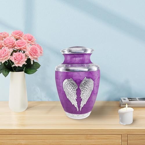 Purple Wings of Love Cremation Urn - Large Silver Engraved