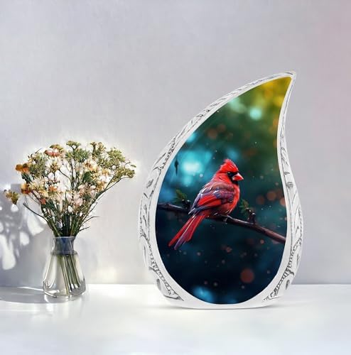 Red Cardinal Bird Cremation Urn for Human Ashes 10 Inch