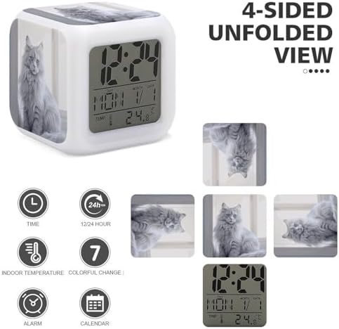 Small Digital Long Haired Cat Alarm Clock with LED Display