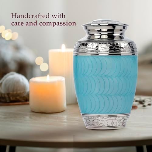 Trupoint Memorials Large Light Blue Cremation Urn with Silver Lining