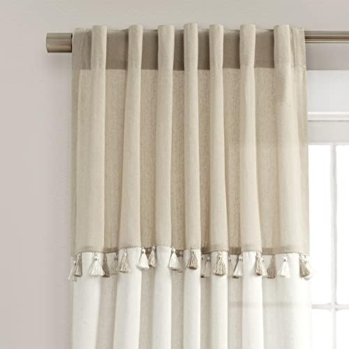 Lush Decor Boho Faux Linen Tassel Window Curtain Panels Pair