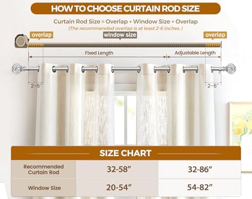 KAMANINA Silver Curtain Rod 32-58 Inch Adjustable Single Rods