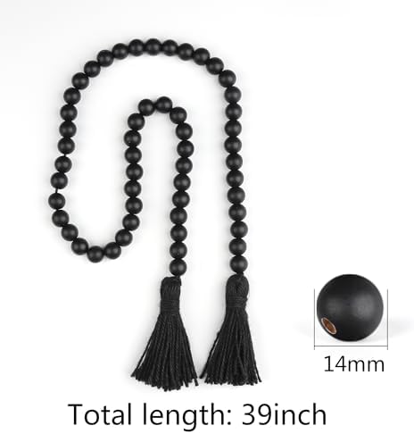 Wood Beads Garland with Tassels Black Farmhouse Decor