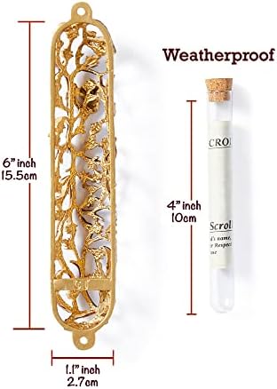 Grapes on Vine Mezuzah Case 6 Inches Gold Red